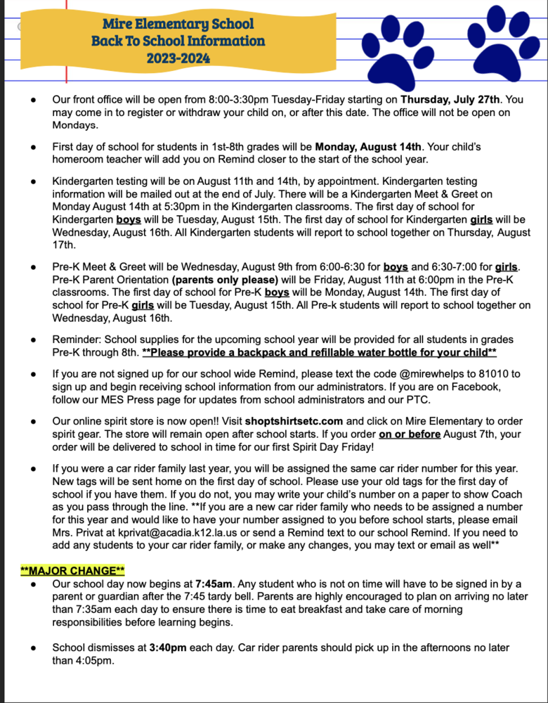 20232024 MIRE ELEMENTARY SCHOOL